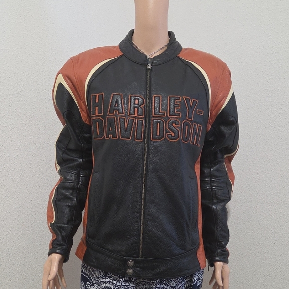 Harley-Davidson Black White and Orange Motorcycle Jacket